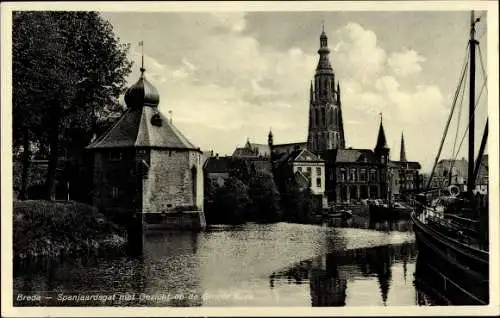 Ak Breda Nordbrabant Niederlande, Spanjaardsgat met Gezicht op de Groote Kerk