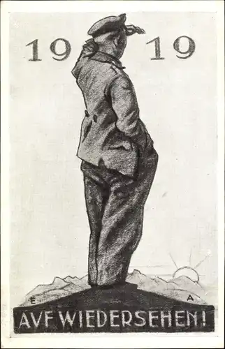 Ak Auf Wiedersehen, 1919, Mann schaut in die Ferne