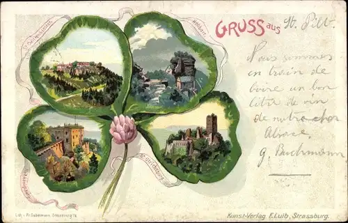 Kleeblatt Litho Ribeauvillé Rappoltsweiler Elsaß Elsass Haut Rhin, St. Odilienkloster, Hohkönigsburg