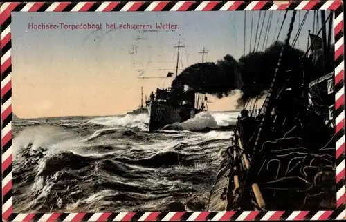 Ak Deutsches Kriegsschiff, Hochsee Torpedoboot bei schwerem Wetter, Kaiserliche Marine