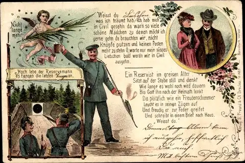 Litho Hoch lebe der Reservemann, deutscher Reservist, Gedicht
