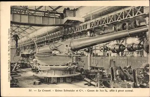 Ak Le Creusot Saône et Loire, Usines Schneider, Atelier d'Artillerie, Canon de 320mm, pivot central