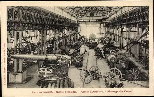 Ak Le Creusot Saône et Loire, Usines Schneider, Atelier d'Artillerie, Montage des Canons