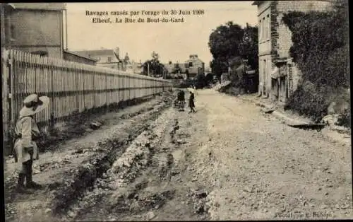 Ak Elbeuf Seine Maritime, Ravages causes par l'orage 1908, La Rue du Bout du Gard
