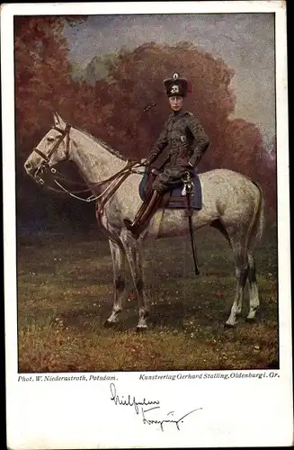 Ak Kronprinz Wilhelm von Preussen als Totenkopfhusar, Pferd