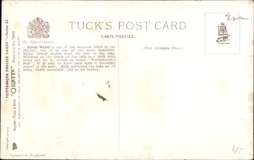 Künstler Ak Lake District Cumbria England, Rydal Water