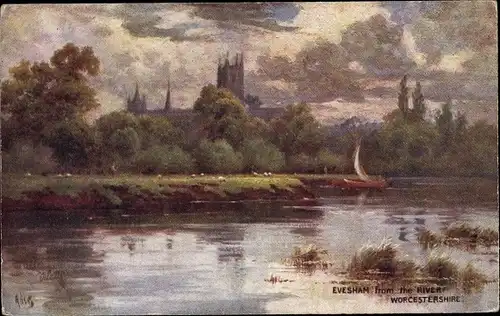 Künstler Ak Evesham Worcestershire England, from the River