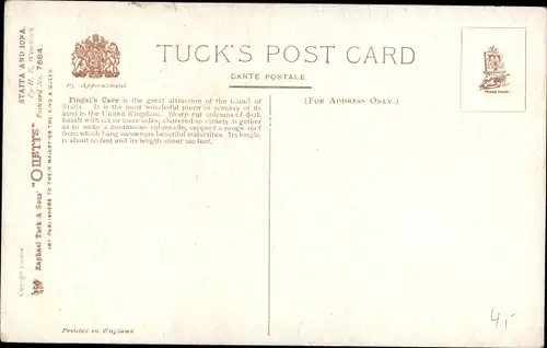 Künstler Ak Fingals Cave Staffa Schottland, Höhle