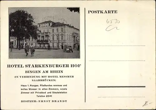 Ak Bingen am Rhein, Hotel Starkenburger Hof, Straßenansicht