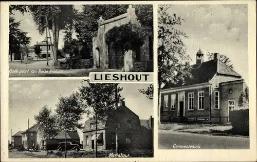 Ak Lieshout Nordbrabant Niederlande, Gemeentehuis, Mariahout, Oude poort van Huize Ribbius