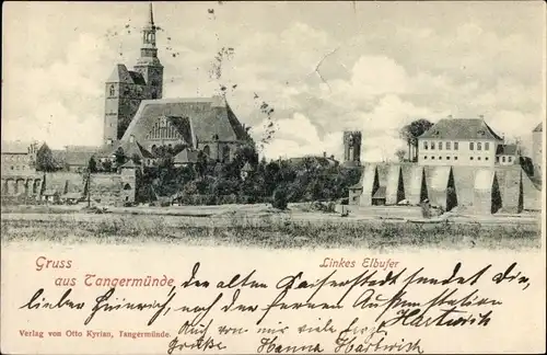 Ak Tangermünde an der Elbe, Linkes Elbufer, Kirche