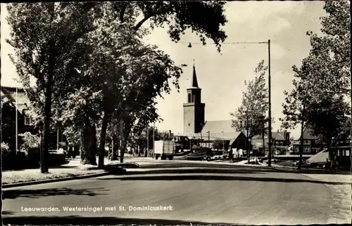 Ak Leeuwarden Friesland Niederlande, Westersingel met St. Dominicuskerk