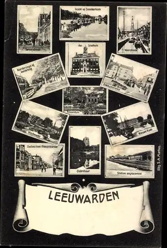 Ak Leeuwarden Friesland Niederlande, Ortsansichtet, Stadhuis, Vischmarkt, Station