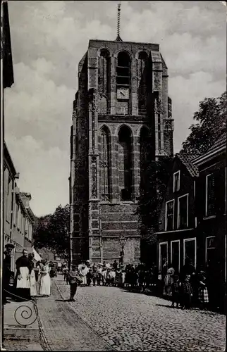 Ak Leeuwarden Friesland Niederlande, Turm, De Oldehove, Straßenpartie