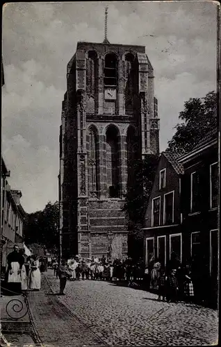 Ak Leeuwarden Friesland Niederlande, Turm, De Oldehove, Straßenpartie