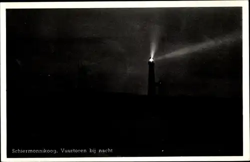 Ak Schiermonnikoog Friesland Niederlande, Vuurtoren bij nacht