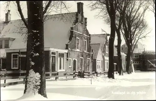 Ak Ameland Friesland Niederlande, Dorfpartie im Winter