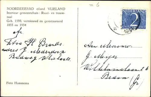 Ak Vlieland Friesland Niederlande, Interieur gemeentehuis, Raad- en trouwzaal