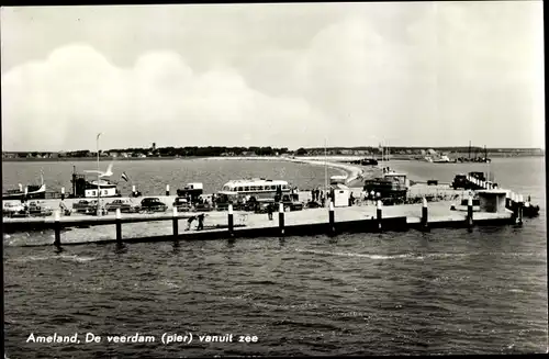 Ak Nes Ameland Friesland Niederlande, De veerdam (pier) vanuit zee