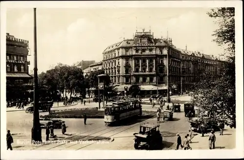 Ak Berlin Tiergarten, Potsdamer Platz mit Verkehrsturm, Straßenbahn