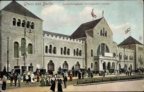 Ak Berlin Tiergarten, Zoologischer Garten, Ausstellungshalle, Passanten