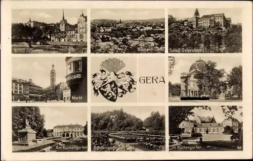 Ak Gera in Thüringen, Schloss Osterstein, Markt, Theater, Küchengarten, Dahliengarten