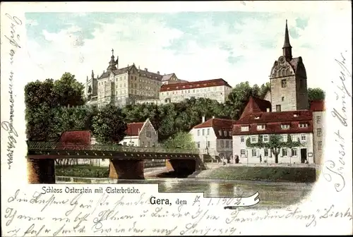 Ak Gera in Thüringen, Schloss Osterstein, Untermhaus, Elsterbrücke