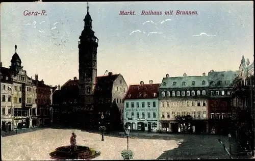 Ak Gera in Thüringen, Markt, Rathaus mit Brunnen
