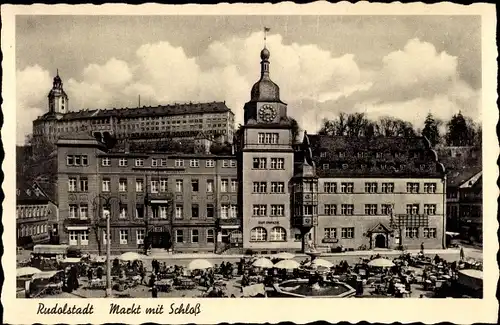 Ak Rudolstadt in Thüringen, Markt mit Schloss