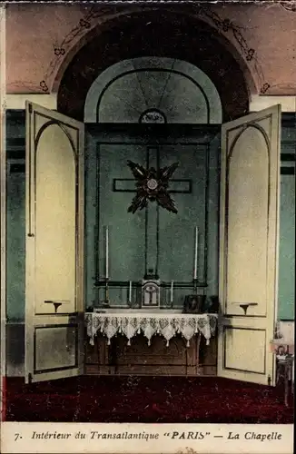 Ak Paquebot Paris, CGT French Line, Intérieur, La Chapelle