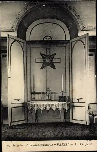 Ak Paquebot Paris, CGT French Line, Intérieur, La Chapelle