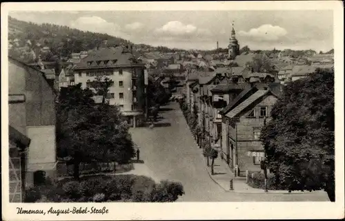 Ak Ilmenau Thüringen, August-Bebel-Straße, Panorama mit Kirche