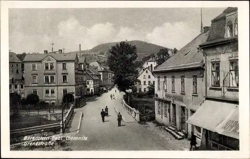 Ak Bärenstein Erzgebirge, Partie in der Grenzstraße, Gasthaus zur Stadt Karlsbad