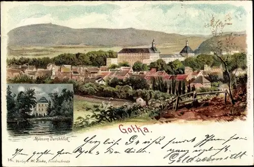 Litho Gotha in Thüringen, Museum, Schloss, Blick auf den Ort