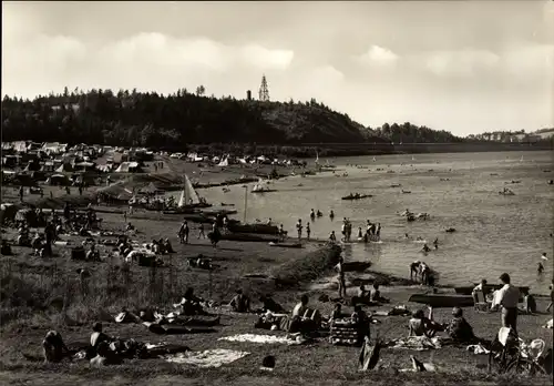 Ak Pöhl Vogtland, Talsperre, Campingplatz, Badegäste