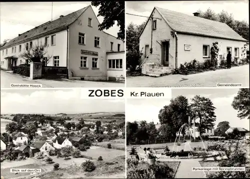 Ak Zobes Neuensalz im Vogtland, Gemeindehaus, Parkanlage, Gaststätte Hoock