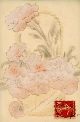 Relief Ak Blumen im Korb