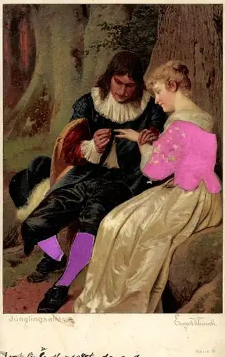 Präge Stoff Künstler Litho Klimsch, E., Jünglingsalter, Liebespaar