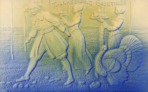 Präge Ak Glückwunsch Thanksgiving, Bauern, Bauernmädchen, Truthahn