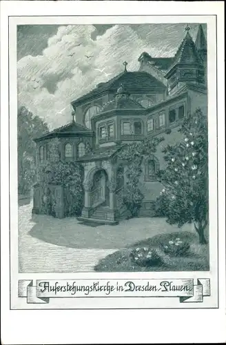 Künstler Ak Dresden Plauen, Auferstehungskirche