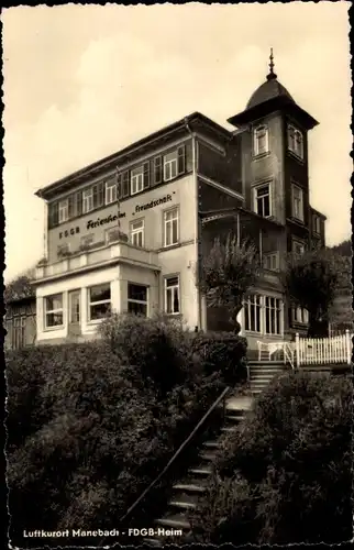 Ak Manebach Ilmenau in Thüringen, Das FDGB Heim Freundschaft, Treppe zur Terrasse