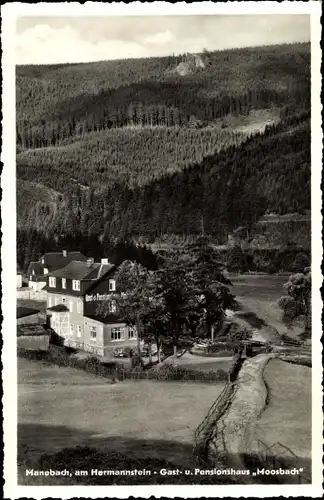 Ak Manebach Ilmenau Thüringen, Am Hermannstein, Gasthaus Pension Moosbach