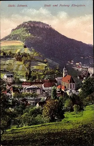 Ak Königstein an der Elbe Sächsische Schweiz, Stadt und Festung Königstein