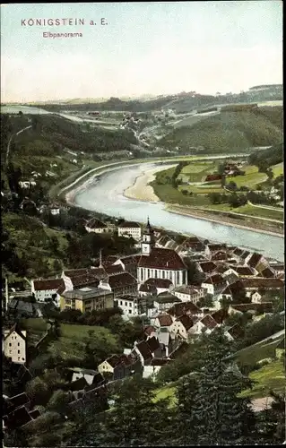 Ak Königstein an der Elbe Sächsische Schweiz, Elbpanorama