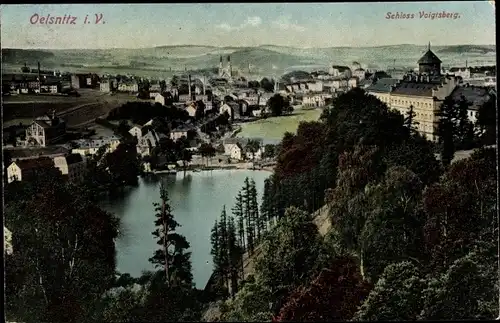 Ak Oelsnitz Vogtland, Schloss Voigtsberg, Panorama