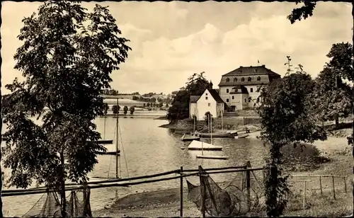 Ak Pirk Burgstein Weischlitz im Vogtland, Talsperre Pirk mit Jugendherberge Dobeneck