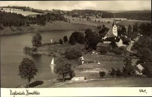 Ak Altensalz Neuensalz Vogtland, Teilansicht an der Pöhler Talsperre, Kirche