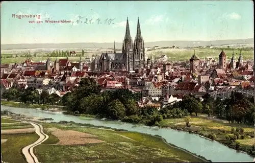 Ak Regensburg an der Donau Oberpfalz, Panorama von den Winzerhöhen aus