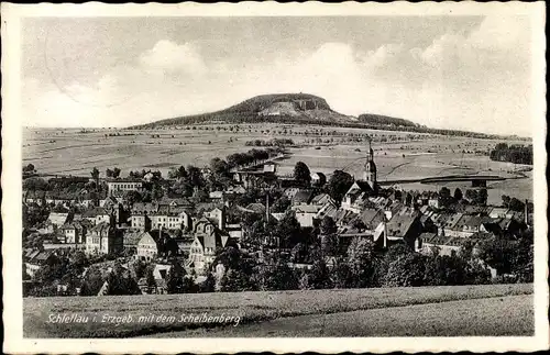 Ak Schlettau im Erzgebirge, Gesamtansicht mit Scheibenberg