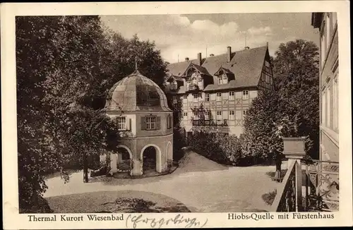 Ak Thermalbad Wiesenbad im Erzgebirge, Hiobs-Quelle mit Fürstenhaus